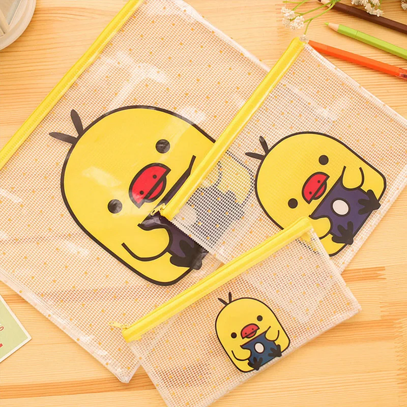 Мультяшная желтая утка ПВХ чехол для карандашей папка документов сумка