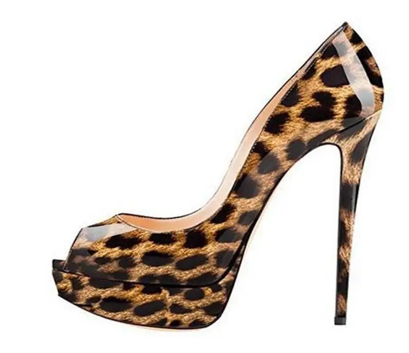 

Hot Selling Leopard Printed High Heel Shoes Sexy Peep Toe Platform Pumps for Woman 2018 Super High Party Dress Shoes