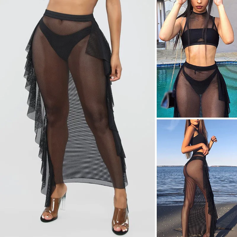 Женская юбка Клубная одежда прозрачная повседневная модная Пляжная высокая