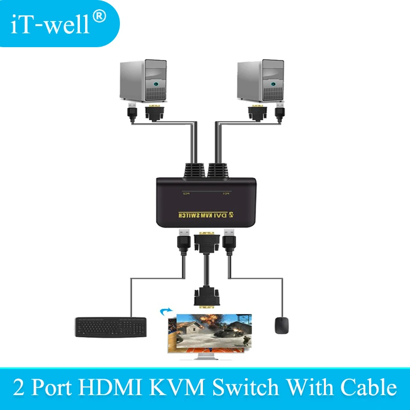 IT-well 2 порта usb Kvm переключатель dvi USB 0 DVI KVM конвертер аудио видео кабель Fr монитор