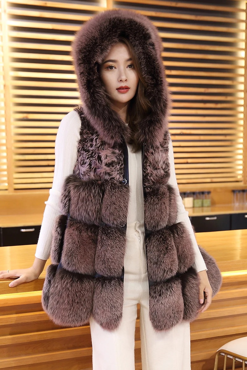 

Winter BigHood Real Fur Vest Big Fox Fur Hood Fur Gilet Natural Natural Fox Fur Vest Women rf0298