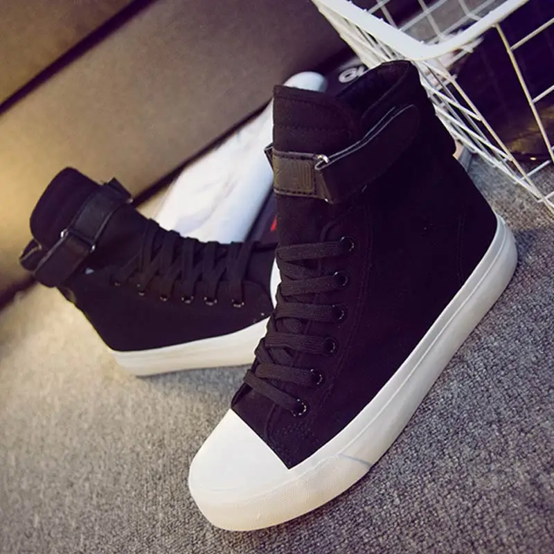 Black Высокие кроссовки; женская обувь из Вулканизированной Ткани; Basket Femme; белая парусиновая обувь; женские кроссовки на шнуровке; женская повседневная обувь; tenis feminino - Цвет: Black