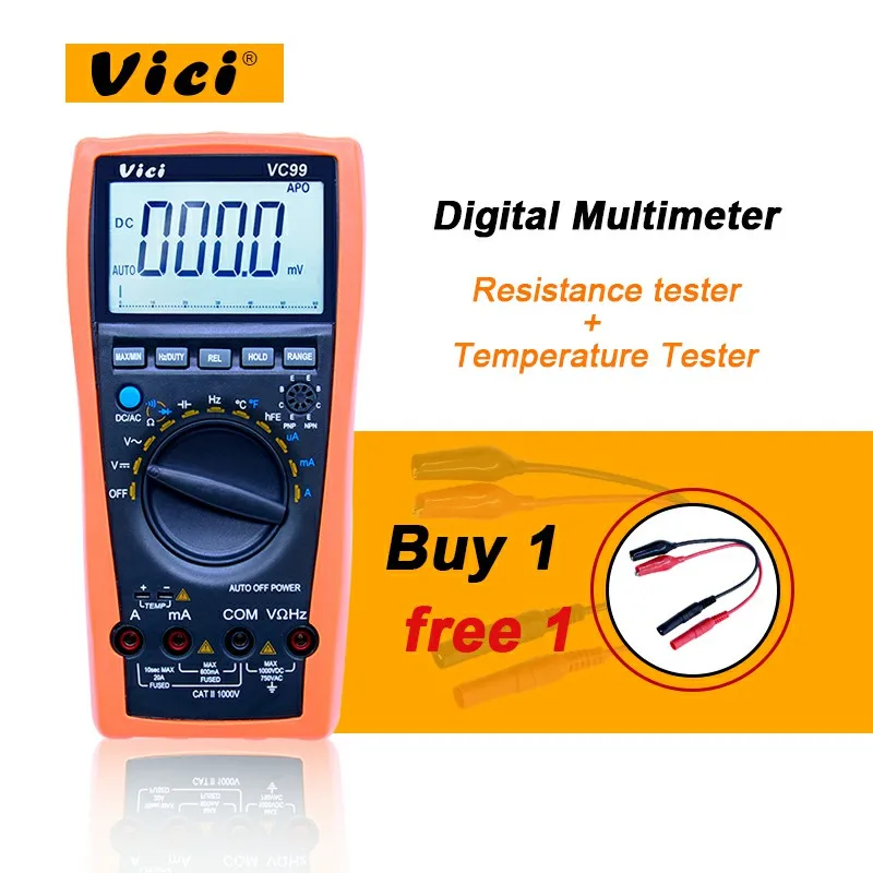 VICI VC99 автоматический Диапазон Цифровой мультиметр 1000 В 20A AC DC амперметр вольтметр