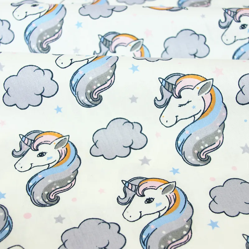 100% хлопок саржевая ткань синий аква Серый Синий Цвет единорог Облака Звезды