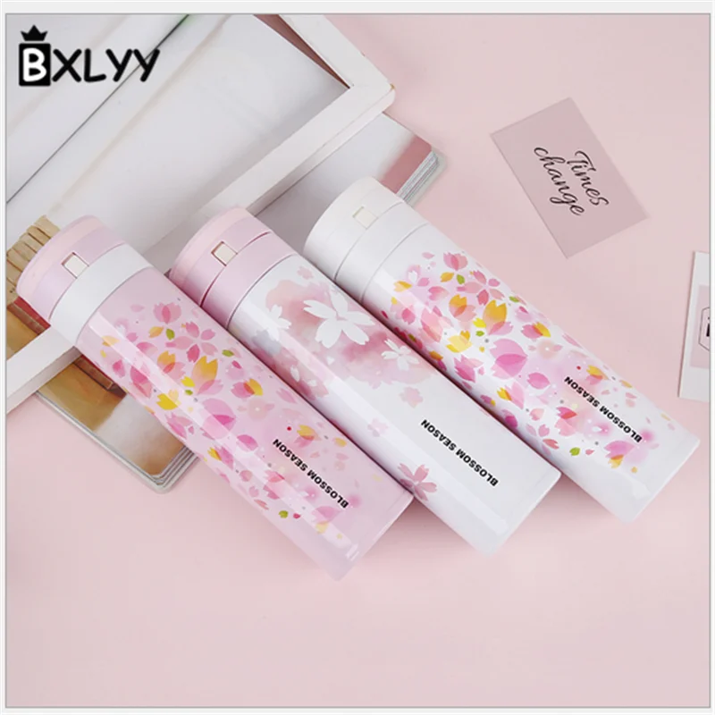 BXLYY 450 мл Нержавеющая сталь Cherry Blossom Творческий изоляции бутылка для воды Сувениры и подарки термос Спорт Shaker.6z