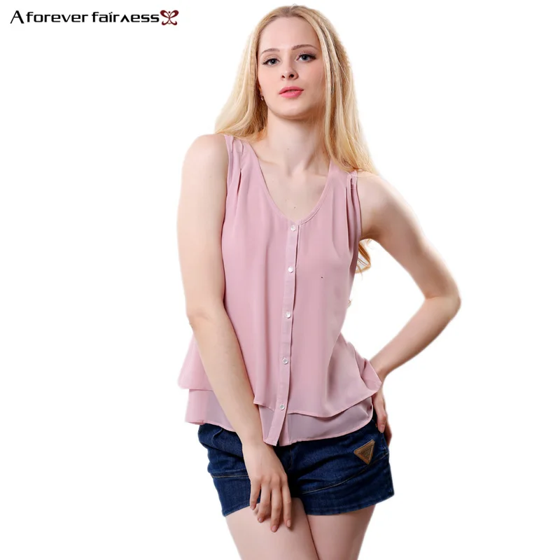 Женская шифоновая блузка без рукавов с V-образным вырезом | одежда