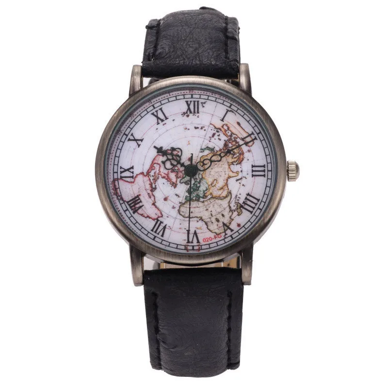 LOUISE' унисекс montre Винтаж femme женские часы с Карта мира кожа наручные для мужчин