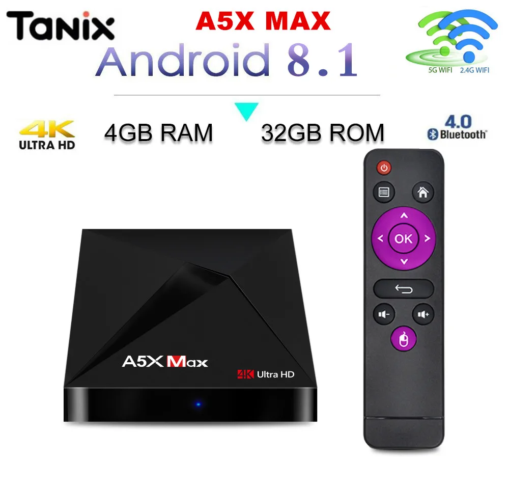A5X MAX Android 8 1 ТВ коробка RK3328 4 ГБ Оперативная память + 32 Встроенная 2.4g WiFi BT4.0