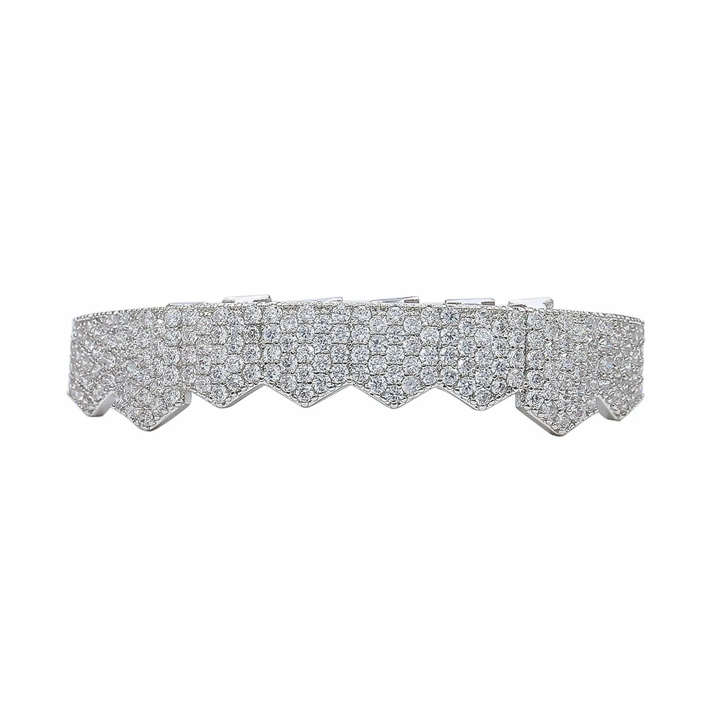 Хип хоп Micro Pave Белый CZ Циркон Bling Iced Out зубы Grillzs верхней нижней набор золото плоские зубные грили для мужчин рэппер ювелирные изделия