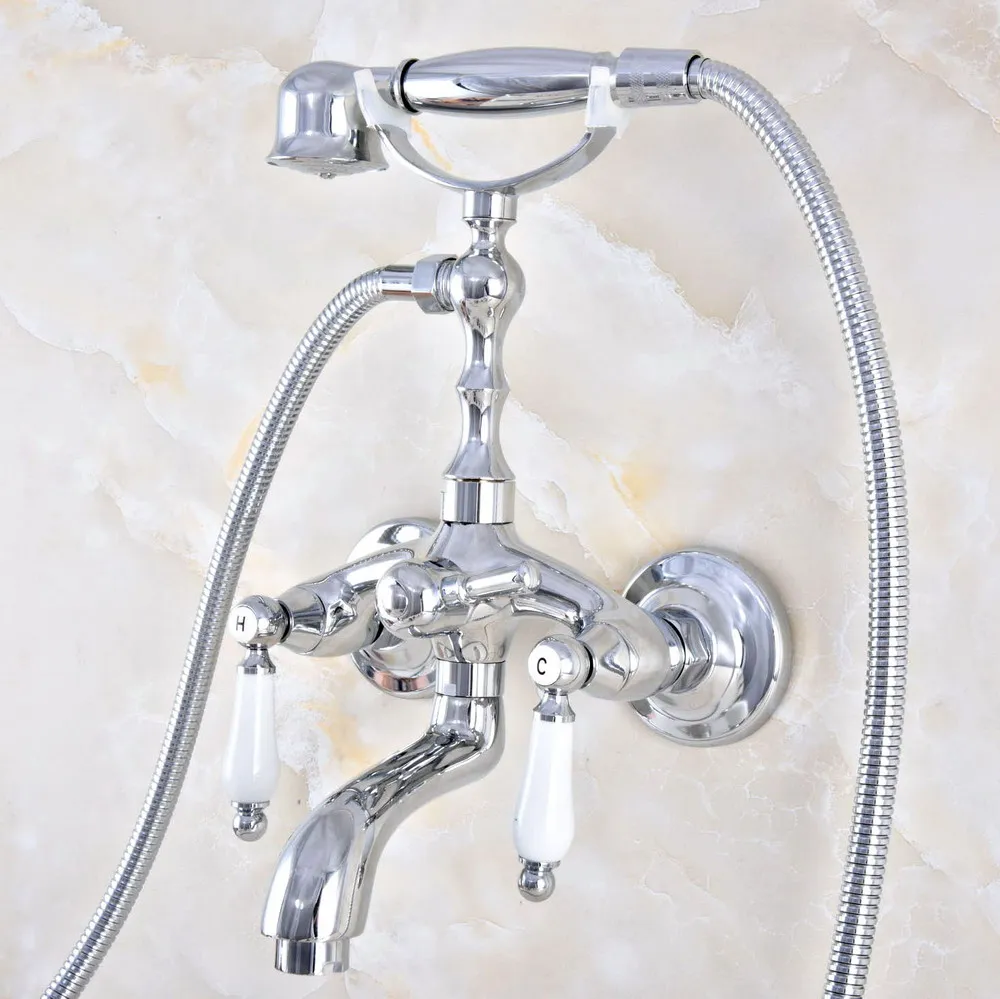 Полированный хромированный латунный смеситель с двойными керамическими ручками