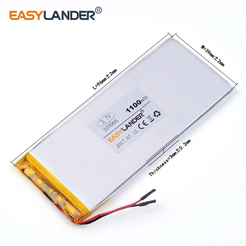 10 шт./лот 3 7 v литий-ионный полимерный аккумулятор 303996 1100mAh аккумуляторная батарея