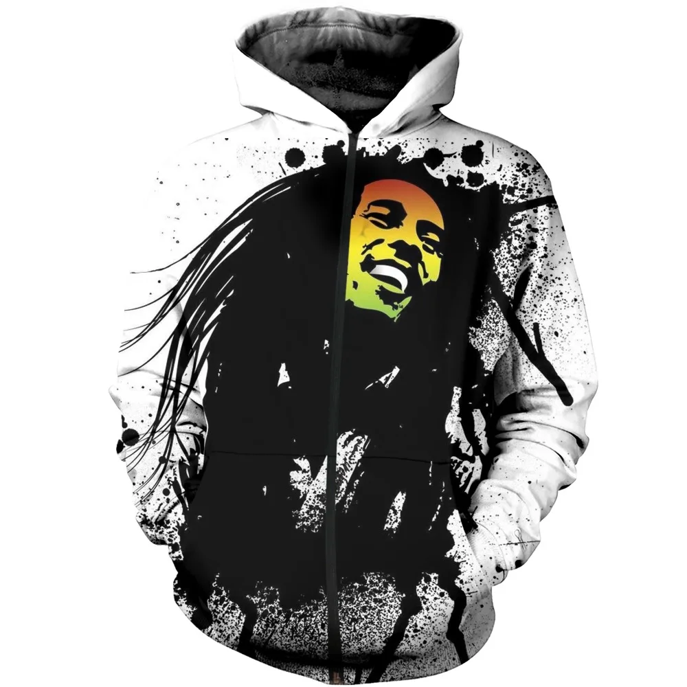 Толстовка унисекс с объемным принтом Bob Marley Reggae Свитшот в стиле хип-хоп толстовка