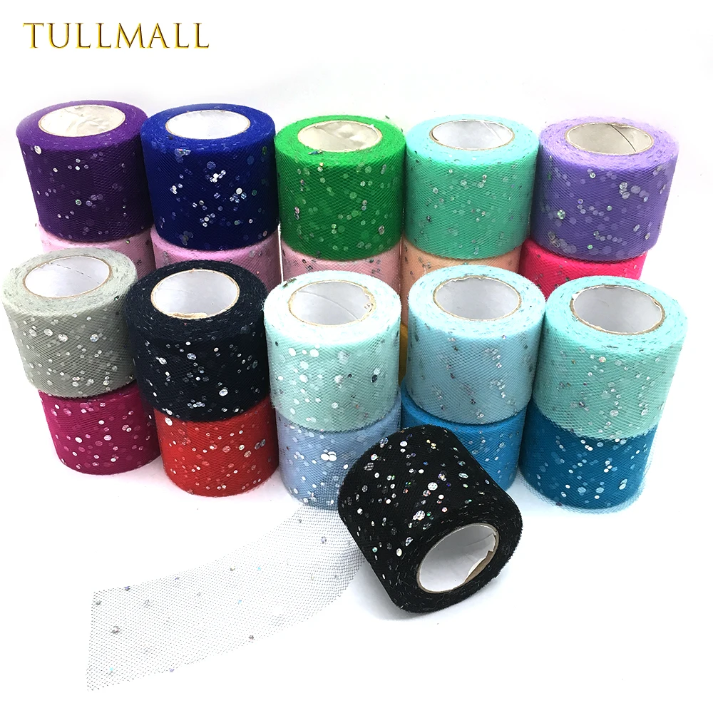 TULLMALL тюль рулон 25 ярдов 5 см блестящая ткань с блестками катушка для свадебного