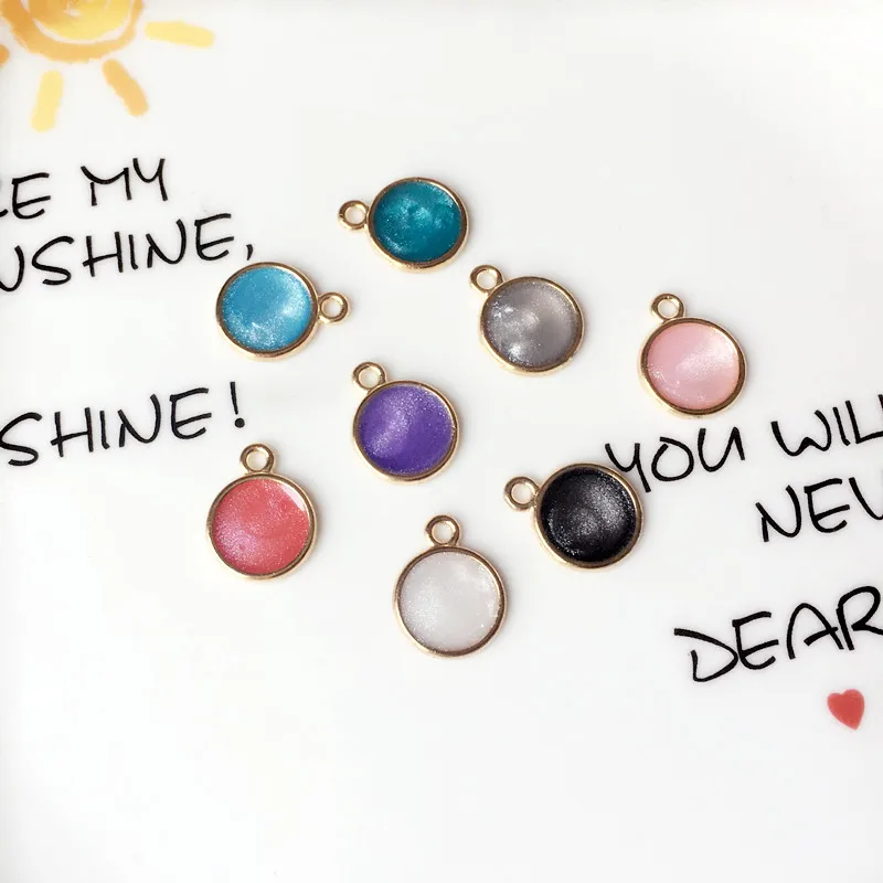 

Wholesale 100PCs 12*15MM Glitter Bling Enamel Alloy Charm Pendants Gold Color Plated Oil Drop Round Bracelet Necklace DIY Charm