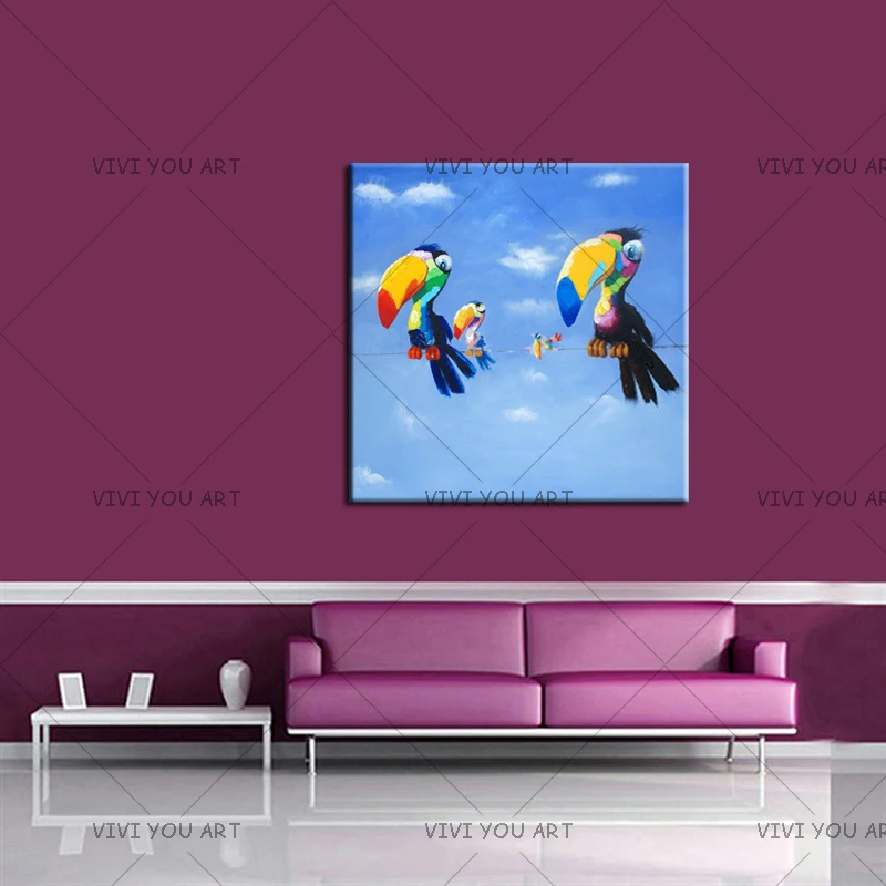 

Blue Parrot Modern Oil Painting On Canvas Handmade Canvas Abstract Hand painted Canvas Oil Paintings for Living Room Wall Art