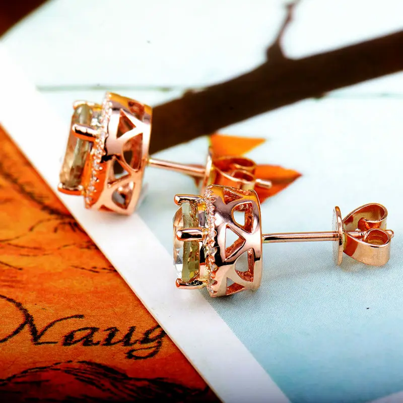 LOVERJEWELRY серьги гвоздики свадебные юбилейные Овальные 6x8 мм 14Kt розовое золото
