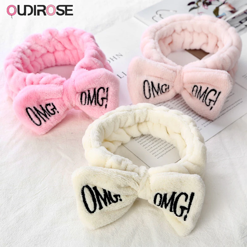 OUDIROSE Новая женская повязка для волос с бантиком модная буквами OMG Коралловая