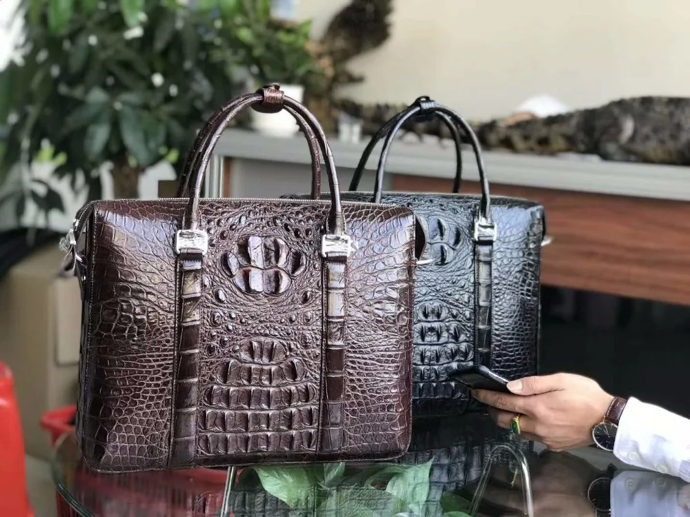 Роскошная мужская деловая сумка из 100% натуральной крокодиловой кожи для