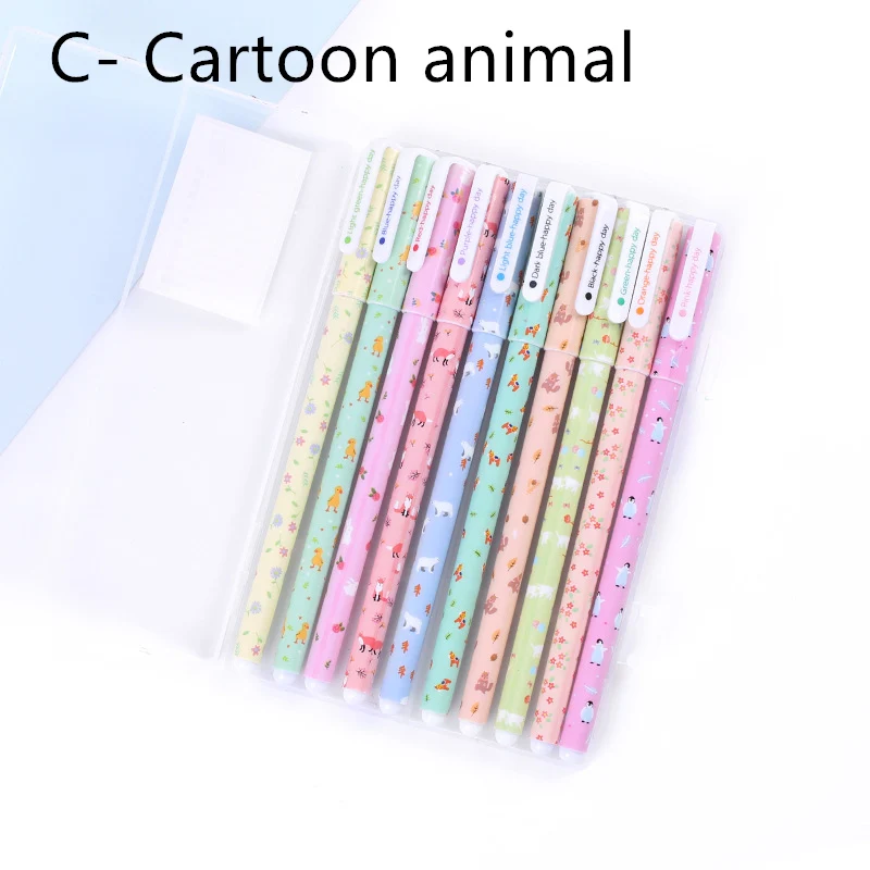 C- Cartoon animal 10 шт цветные гелевые ручки набор коробка упаковка мультфильм милые животные звезда Сладкая ручка, канцелярские принадлежности для офиса школьные принадлежности Canetas escolar A6308 - Цвет: C- Cartoon animal
