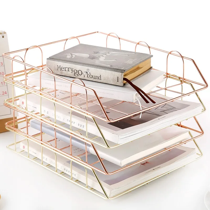 Nordic Metal Books Storage Basket Office Desktop Groceries Rack Stackable Magazine Finishing File Box Organizer | Дом и сад