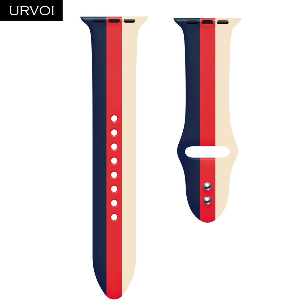 Blue Red V W URVOI спортивный ремешок для Apple Watch series 5 4 3 2 1 силиконовый ремешок для iWatch Красочный мягкий Сменный адаптер AW 38 40 42 44 мм - Цвет ремешка: Blue Red V W