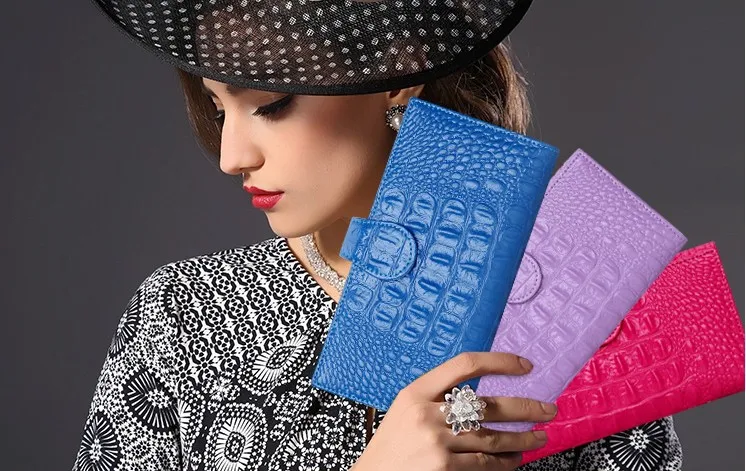 Роскошный брендовый однотонный Модный женский длинный кошелек из натуральной