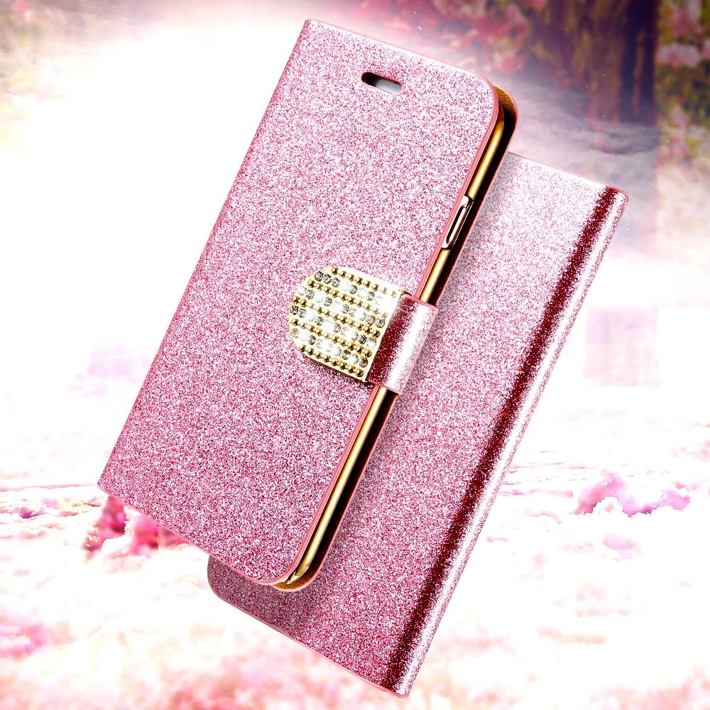 DOEES Shiny Girl Bling Phone Case For iPhone 6 6S 7 8 X Plus Rhinestone Leather Wallet Stand Flip Cover iPhoneX 5 5S SE |