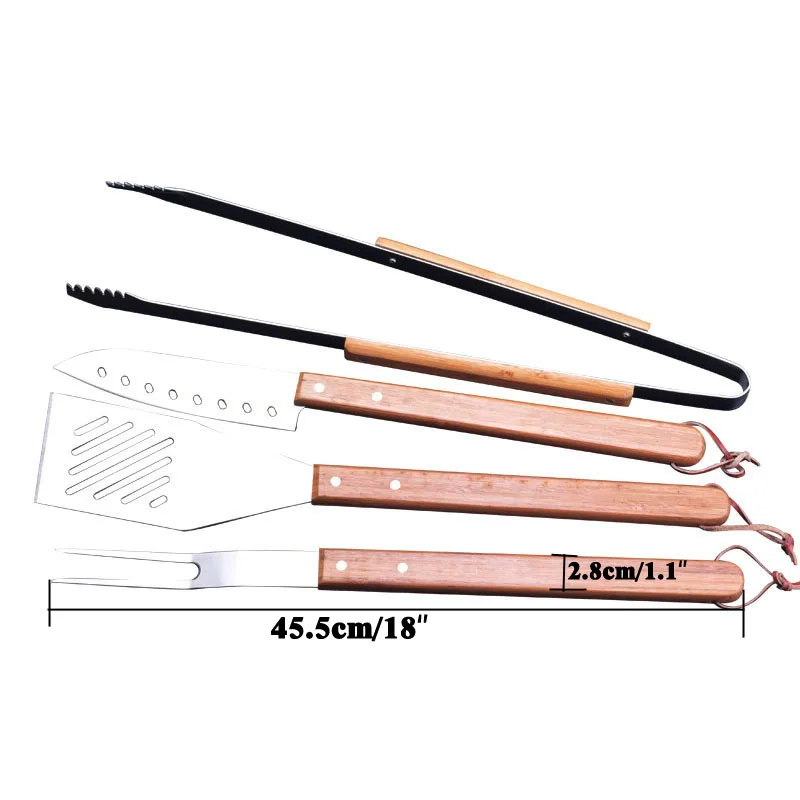 Promotion 4pcs/set Outdoor Grill BBQ Accessories Clinic Cooking Tool Set with Bamboo handle Knife Fork Tong Spatula |