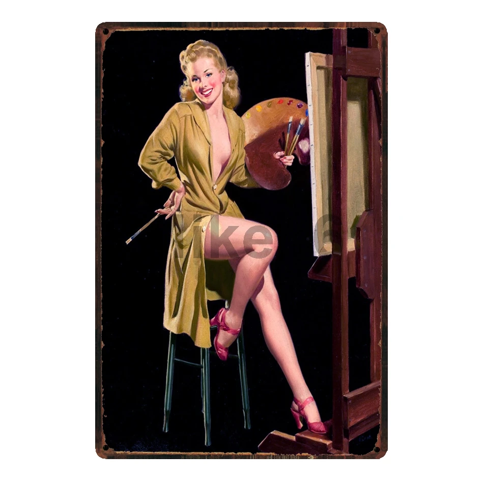[Mike86] Pin up Fin сексуальный оловянный знак подарок настенные постеры художественная