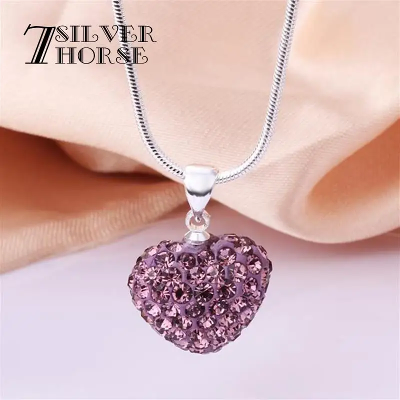 7 серебристый лошадь N031 мода красочные jewelries ожерелье В форме сердца кристалл для