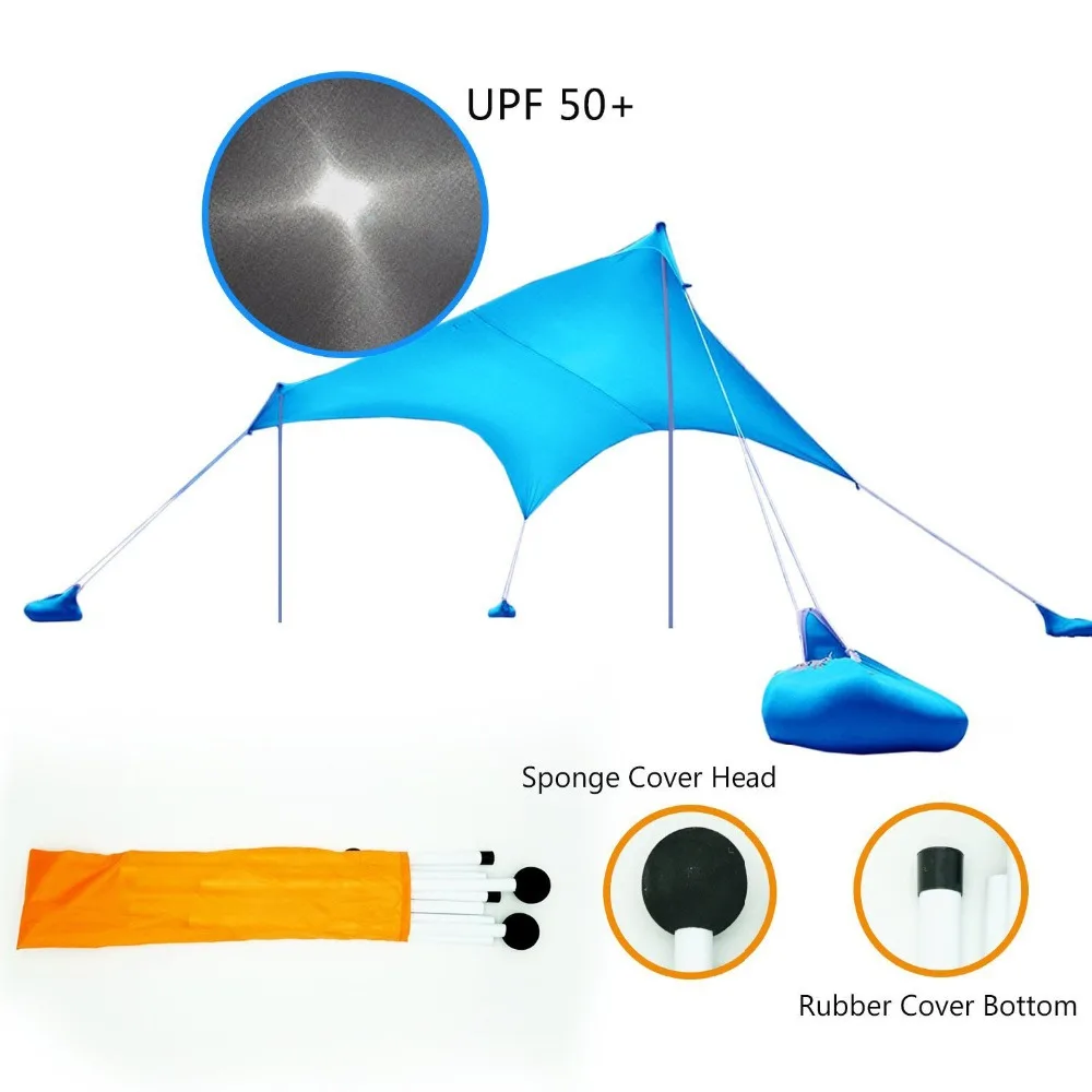 Пляжный зонт шатер пляжа с песком якоря и 2 Бесплатная поляков UPF50 + качество