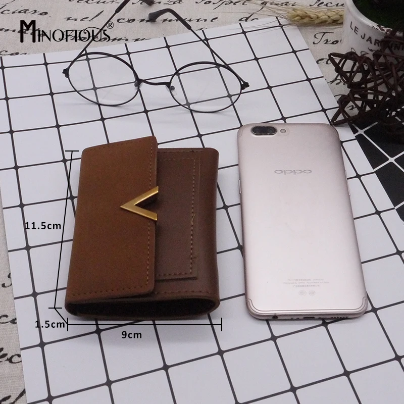 MINOFIOUS/короткие женские кошельки из матовой кожи с застежкой, маленький кошелек из искусственной кожи, однотонные кошельки, мини-кошелек с отделениями для кредитных карт и денег