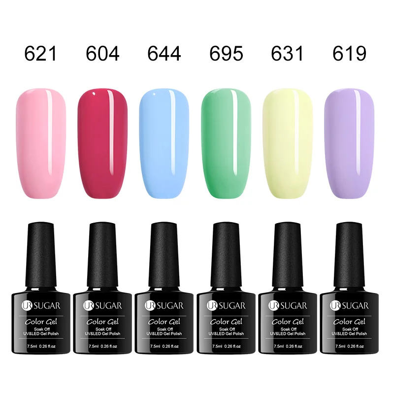 6Pcs Set 2 UR SUGAR Full Manicure Nail Set 6W UV LED Lamp with 7.5ml Semi Permanant Color UV Gel Polish Top Base Coat Nail Art Tools Kit - Цвет: 6Pcs Set 2