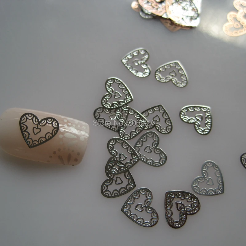 100 шт. серебряные металлические наклейки в виде сердца для дизайна ногтей|sticker