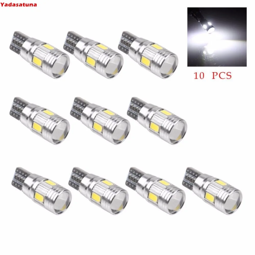 

10PC White T10 W5W 5630 6-SMD Car Auto LED Light Bulb Lamp White LED Wedge Light Side Bulbs Canbus Error Free 12V White