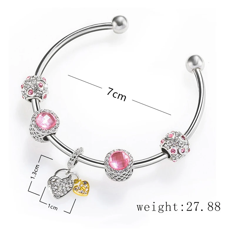 Регулируемый Открытый браслет с сердечками медный подвесками женский дружбы