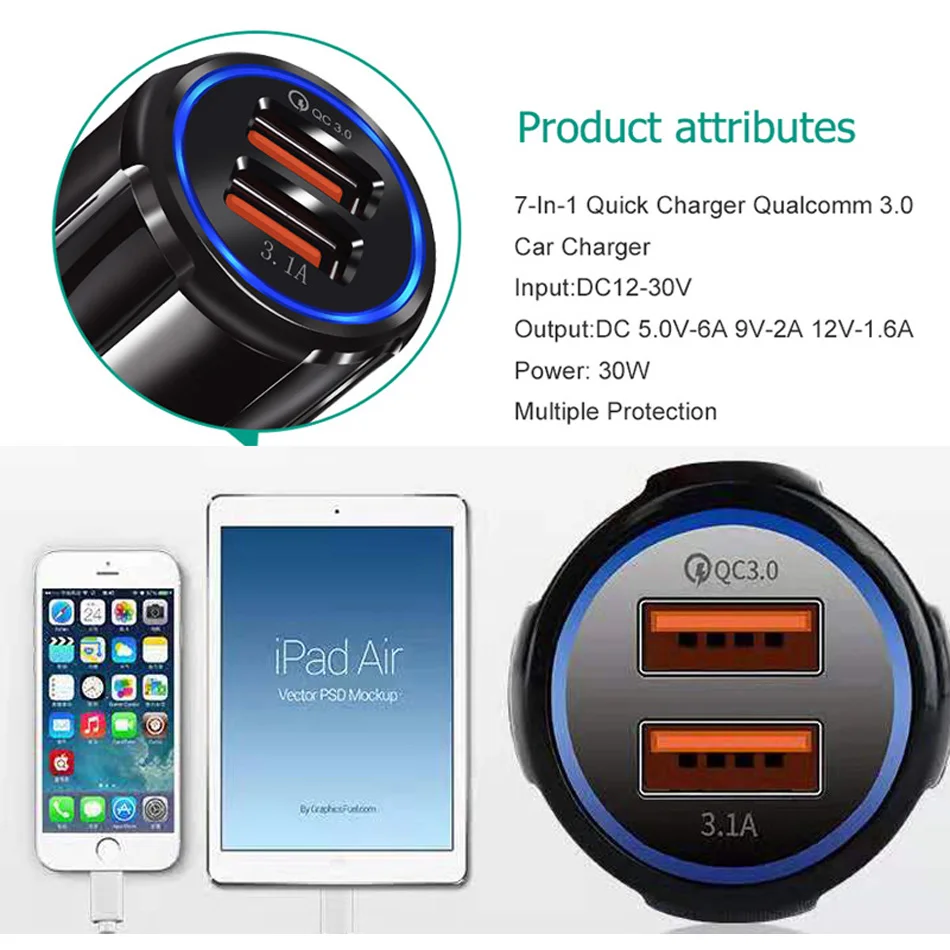 QC 3,0 быстрое автомобильное зарядное устройство для Iphone 11 pro max 7 8 plus 5S 6s se X XS XR USB зарядное устройство для телефона xiaomi mi 9t 9se redmi note 7 8