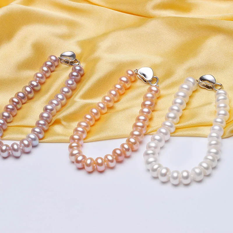 HENGSHENG White Pearl Bracelets 100% 8 9mm 18cm Length Bread Round Natural Freshwater Hot Sale Jewelry For Women|bracelets for|bracelets for