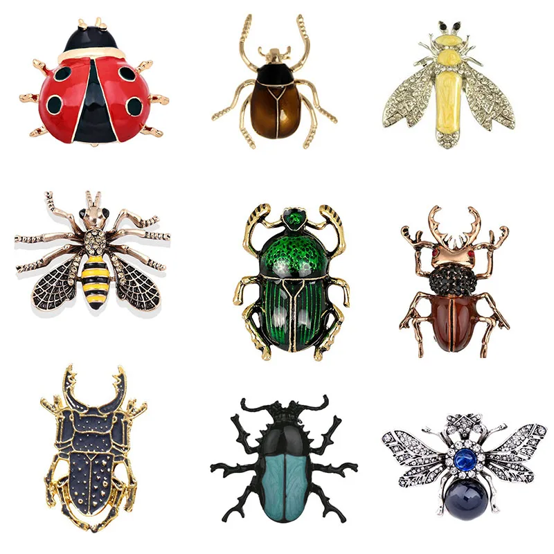 

100 шт./лот оптовая продажа 9 стилей насекомое пчела/Жук Эмаль горный хрусталь брошь для вечерние/подарок/свадебное платье украшение
