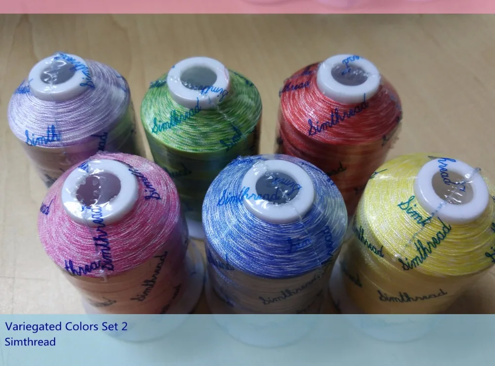 

Set #2: Simthread 6 Variegated Colors Embroidery thread/sewing thread for most home Sewing Machines 1000 meters Each