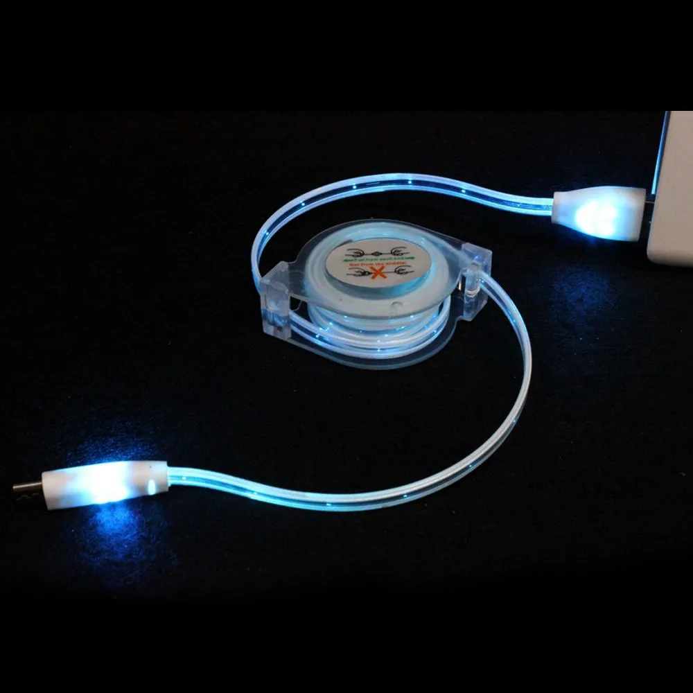 For ZTE 90cm Data Line LED Light Durable Micro Retractable Lenovo USB Cable Charger Sync Cord Sony Android phone | Мобильные