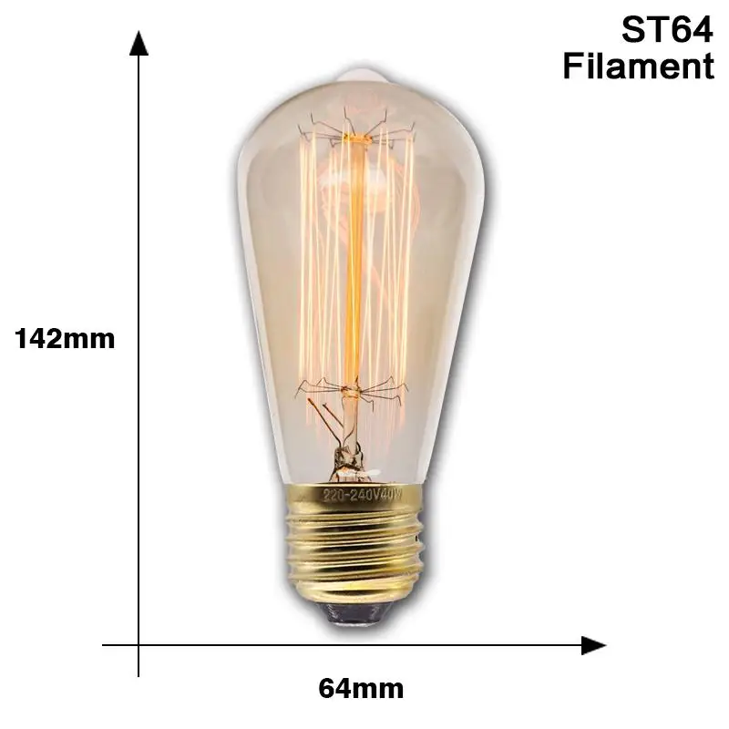 ST64 Filament Ретро Edison led светильник лампочка E27 220 В 40 Вт A19 ST64 G80 G95 G125 T10 T45 T185 ампулы Винтаж лампа накаливания Эдисона - Цвет: ST64 Filament