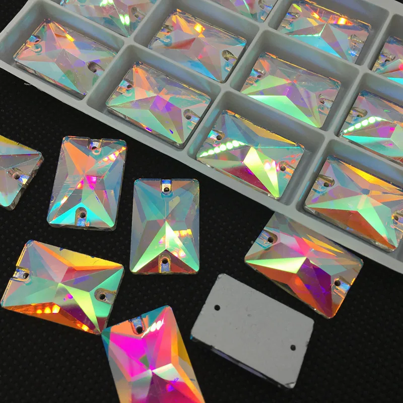 AB/Clear 8x10 мм ~ 18x25 прямоугольные пришитые Стразы стеклянные хрустальные стразы
