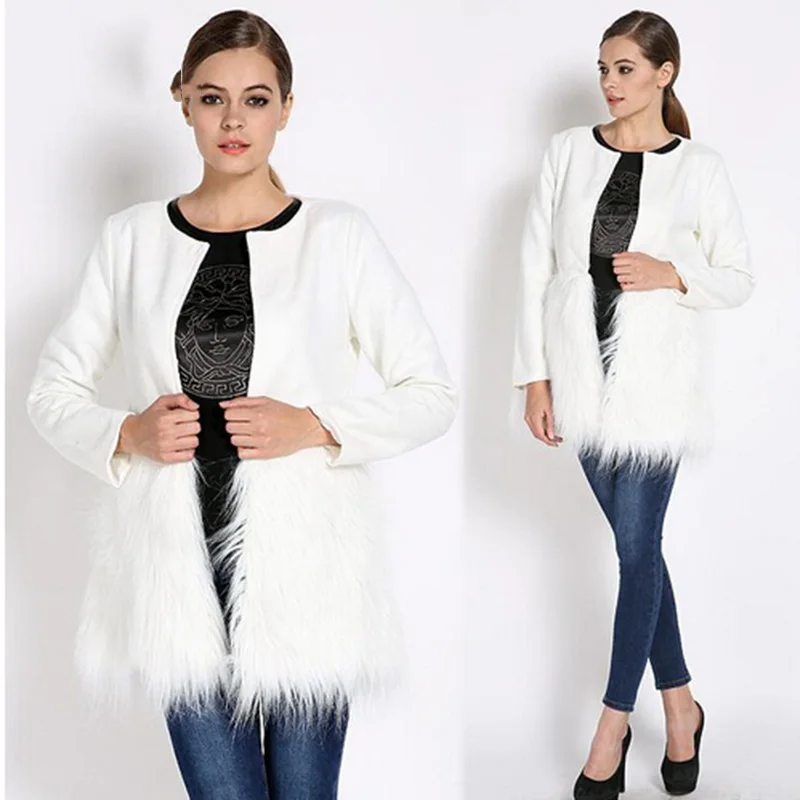 FANALA/пальто с мехом теплое Manteau Femme Hiver пальто искусственным однотонное круглым