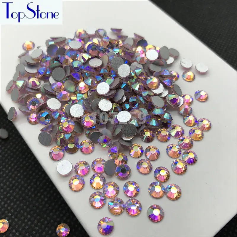 TopStone Lt розовый AB Цвет ss3-ss30 круглые стеклянные стразы с плоским основанием для дизайна ногтей 3D камни Клей на не горячей фиксации Стразы
