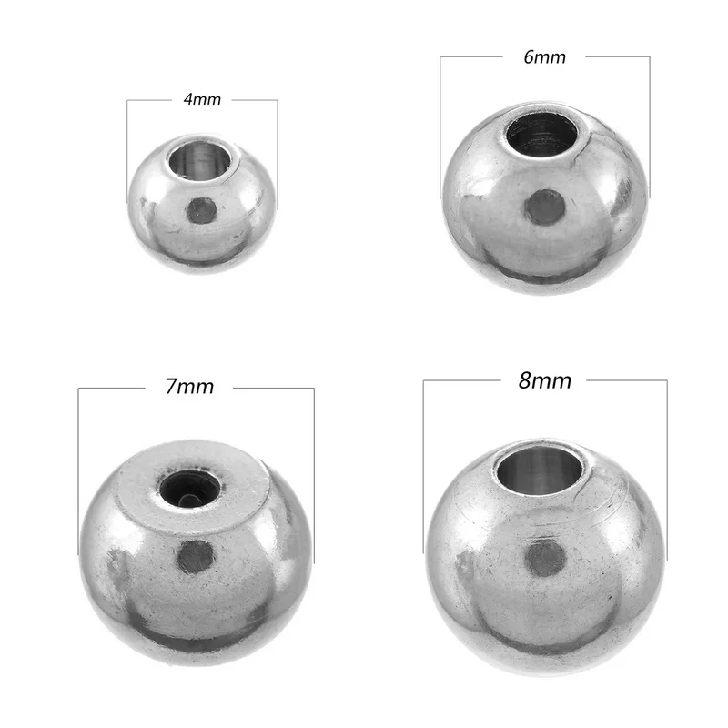 Stainless Steel Solid Round Beads For Fashion Jewelry Finding Making &amp Necklace Bright Silver Color 20PCs/50PCs | Украшения и