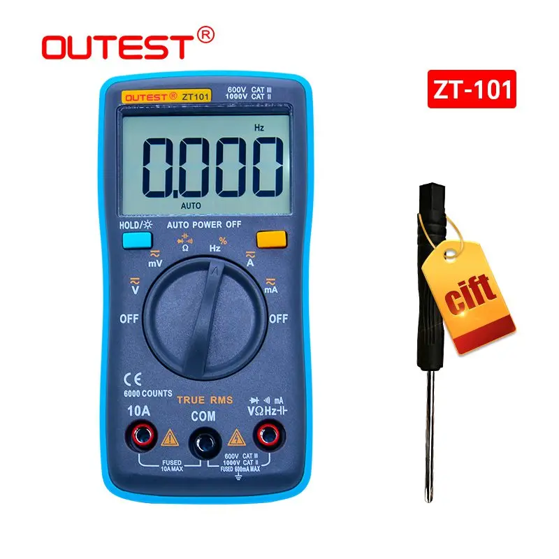 ZT101 OUTEST Цифровой мультиметр 6000 отсчетов AC/DC Амперметр Вольтметр Ом портативный измеритель напряжения диод тестер температуры - Цвет: ZT101