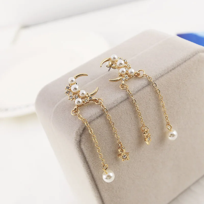 Женские серьги с подвеской в стиле бохо элегантные блестящие длинные виде Луны и
