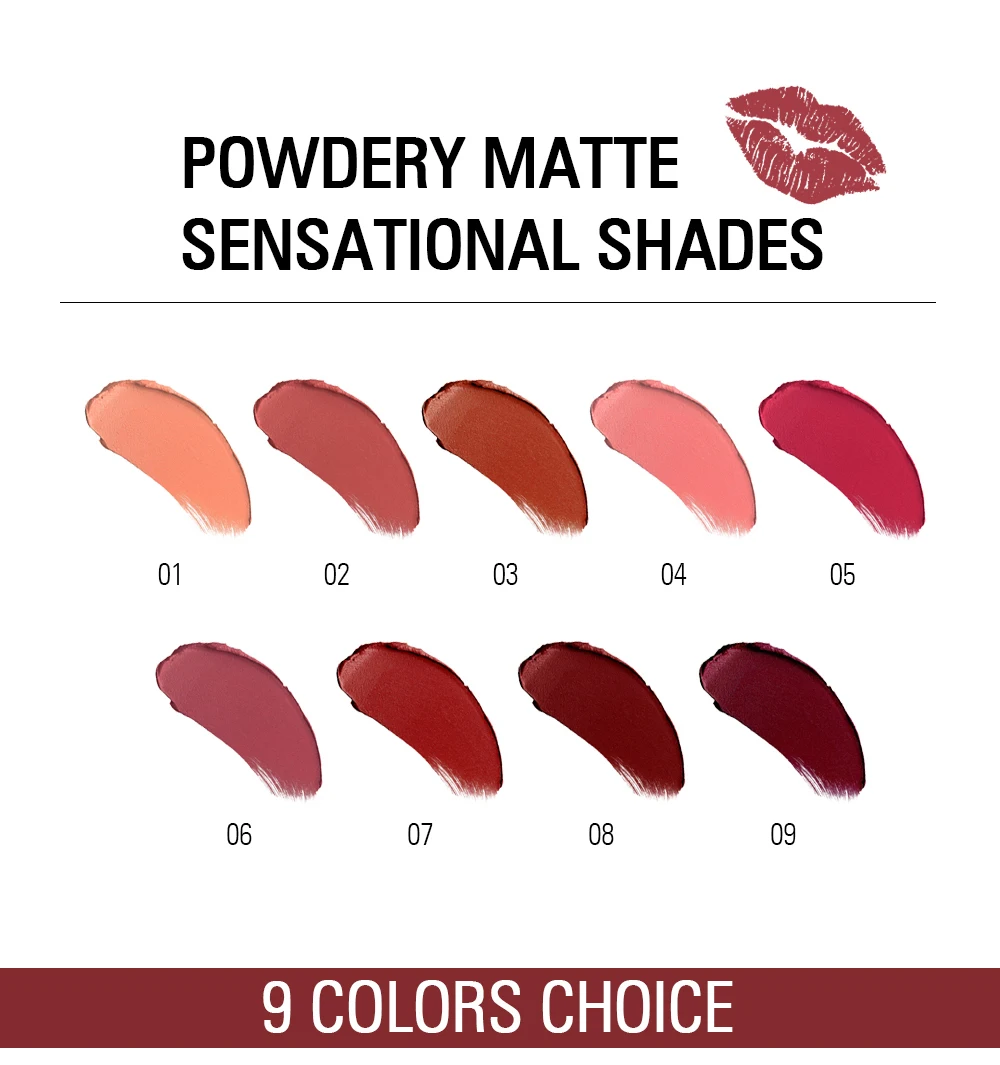 SACE LADY Silky Matte Lipstick Makeup Waterproof 9 Colors Pigmented Lip Stick Long-lasting Lips Make Up Nude Beauty Cosmetics