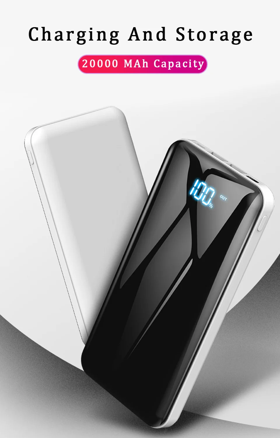 Внешний аккумулятор для Xiaomi Mi iPhone, Sunravoll Pover Bank 20000 мАч светодиодный дисплей внешний аккумулятор повербанк Быстрая зарядка